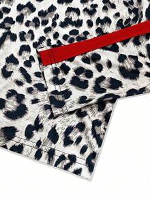 Bộ đồ nữ cỡ lớn mặc thường ngày. Bộ đồ thời trang đường phố họa tiết da báo và sọc đỏ, áo tay dài rộng rãi + quần cạp cao có dây rút, bộ 2 mảnh đa năng giúp thon gọn vóc dáng, phù hợp cho công sở. - Màu be - Xem 6