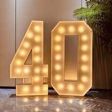 4 pi/120 cm Ensemble de chiffres en bois blanc 0-9 avec des lumières jaune chaud, grande décoration illuminée pour les fêtes, anniversaires, remises de diplômes, intérieur/extérieur - Blanc - Voir 4