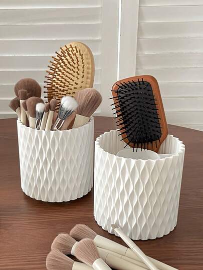 1pc 360° Rotating Makeup Brush Holder, Makeup Brush Storage Box, Dust-Proof Makeup Organizer Box, Desktop Cosmetic Lipstick Brush Holder, Makeup Brush Storage Bucket, Beauty Makeup Tool Vanity Organizer, Student Lipstick Eye Shadow Eyebrow Pencil Storage Rack