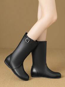 Women's Winter Faux Thermal Lined Mid-Calf Boots, Flat Heel, Tassel Decor, Middle-Aged, Black - Black - View 1