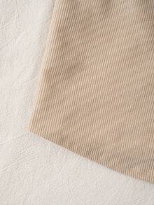 2件套男童及儿童灯芯绒休闲多口袋长袖衬衫和翻盖口袋长裤套装，适合日常聚会、度假、外出等场合。 - 杏色 - 查看 8