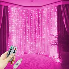 Luces de cadena LED para cortinas con 8 modos, alimentadas por USB, luces para bodas y fiestas, decoración para dormitorio, fiesta de cumpleaños, Eid (control remoto no incluido) - Luz de cortina USB - Ver 12