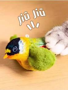 1个会鸣叫的鸟形猫玩具，互动式猫玩具，可发出逼真的鸟鸣声 - 无需电池，可悬挂拆卸玩耍 - 采用合成聚酯羽毛制成，适合所有猫咪品种，可用作逗猫玩具，模拟鸟类玩耍和鸣叫声。 - 彩色 - 查看 5