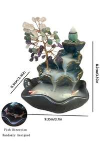 1pc Waterfall Incense Burner, Ceramic Incense Holder With Rose Quartz Crystal Tree, For Yoga Meditation And Home Decor, Air Purifying, Gift For Mom - Crystal Tree Curved - View 11
