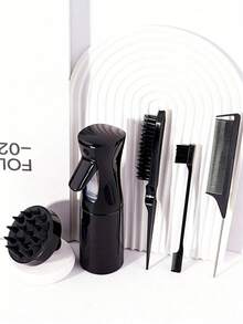 5pcs Hair Styling Set, Includes 200ml Spray Bottle, Straightening Comb, Rat Tail Comb, Double-Sided Hair Brush, Scalp Massage Brush, Salon Travel Essentials Suitable For All Hair Types
