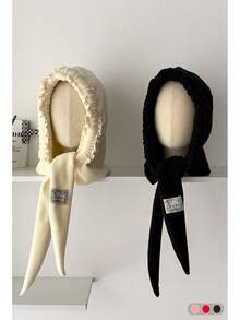 1pc Cute Ruffled Fleece Warm Ear Protection Hat, Sweet & Fashionable Balaclava For Women, New Autumn/Winter Plush Warm Ear Protection Hat