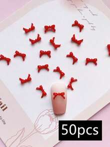 50Pcs 3D Nail Accessories, Small Size Bowknot , Bowknot , Burgundy, Bright Red, White, Beige, Pink, Light Color, Blue, Multiple Colors Randomly Mixed, Suitable For Nail Art Creation, Cute Style, Diy Decorative Accessories, Matte, Glossy Nails, Long Nails, Short Nails, Almond Nails, Ballet Nails, French Pointed Nails Are All Suitable Nail Supplies Nails Nail Charms Nail Gems - Multicolor - View 9