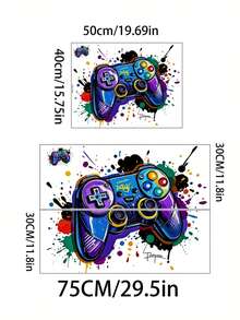 时尚涂鸦彩色游戏手柄自粘墙贴，适用于客厅、卧室、书房、网吧等场所装饰，朋克风格游戏手柄图案贴纸，可用于装饰房间、门等。 - 彩色 - 查看 6