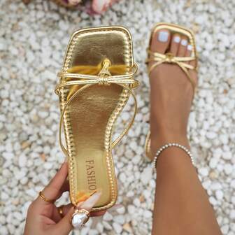 女士平底凉鞋，时尚百搭方头套脚舒适沙滩拖鞋，夏季