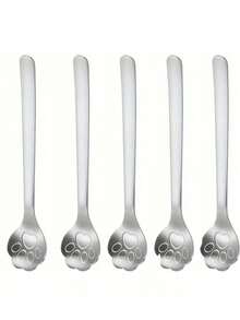 1/2/5/10件不锈钢勺子、咖啡勺、搅拌勺、甜点勺和冰淇淋勺、可爱卡通猫爪迷你勺子返校 - 彩色 - 查看 10