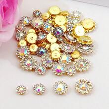8mm, 10mm, 12mm, 14mm, 50 piezas/paquete, Cristales de Rhinestone redondos con forma de flor y base dorada DIY para coser o pegar, Lentejuelas brillantes, Decoraciones para ropa, bolsos, zapatos, manualidades, adornos DIY.