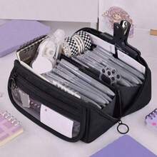 Large Capacity Multi-Functional Pencil Case, With Desktop Storage Compartment, Durable Polyester Material, Unisex, Portable Desktop Storage Box, Multi-Compartment To Store Pens, Pencils, Markers And Other Stationery, Ideal Back-To-School Gift, Pencil Bag - Multicolor - View 8