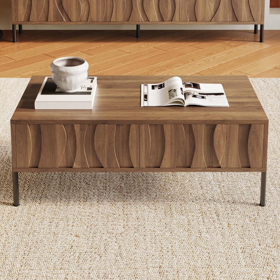 Modern Retro-Style Coffee Table, Living Room Furniture. Dimensions: 105 Cm (Length) X 55 Cm (Width) X 41 Cm (Height). - Camel - View 1