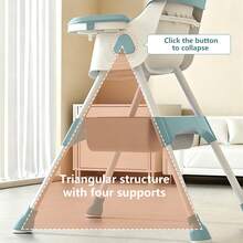 Virplik 5-In-1 Foldable Baby High Chair With Adjustable Recline, Footrest, PU Cushion & Double Tray, Locking Wheels - Ideal Christmas Gift For Babies & Toddlers - Màu xanh bạc hà - Xem 3