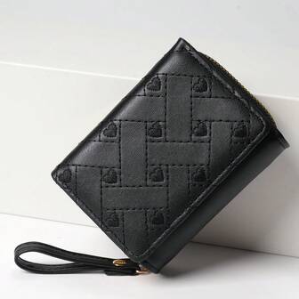 BATSIOE 1pc Women's Short Wallet, Fashion Embroidered Heart Coin Purse, Tri-Fold Multi-Card Holder