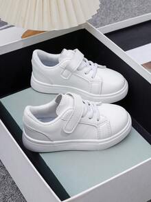 1双儿童休闲运动鞋，四季皆宜，新款女童白色软底鞋，防滑魔术贴，幼儿男童休闲平底鞋 - 白色 - 查看 5