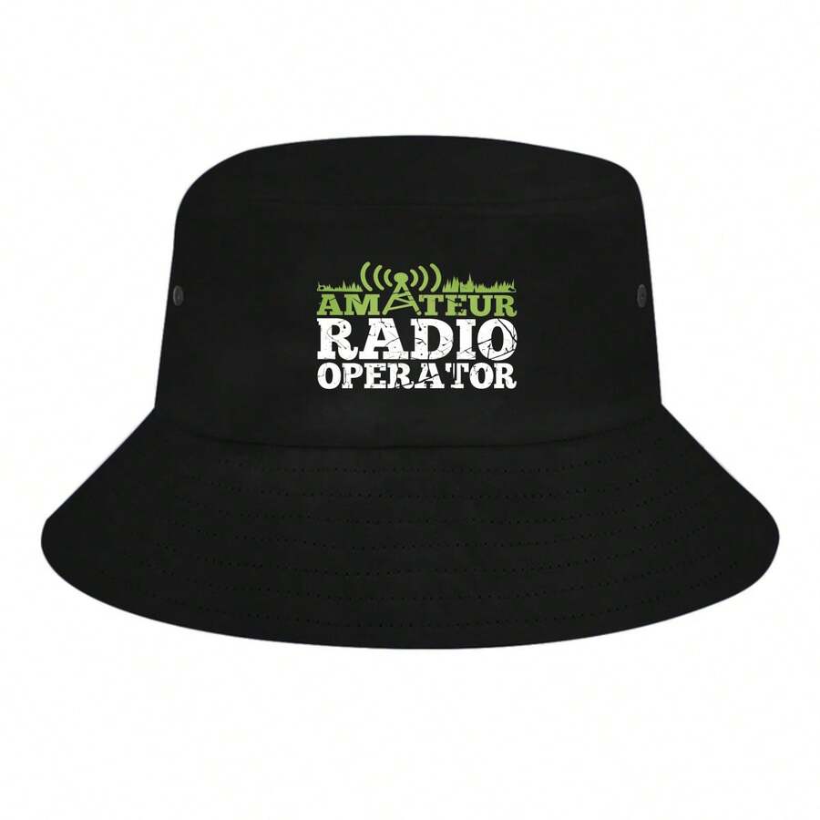 Bucket Hat Black Amateur Radio Operator Text And Signal Icon Design For Outdoor Activities And Hobbies - Black - View 1