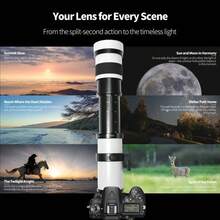 Lente telefoto de 420-800mm F/8.3-16 (zoom manual), compatible con cámaras DSLR Canon y Nikon, montura T, se puede usar con otros anillos adaptadores para ajustarse a varios modelos de cámara - Blanco y Negro - Ver 4