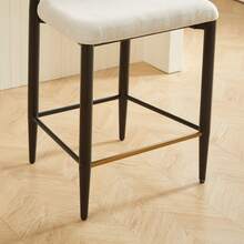 Set Of 2 French Country Style Bar Stools, Upholstered, With Ergonomic Curved Backrest, Contrasting Black And Coffee Frame And Cream Fabric Cushion, For Island/Open Bar. - Beige + Fabric - View 7