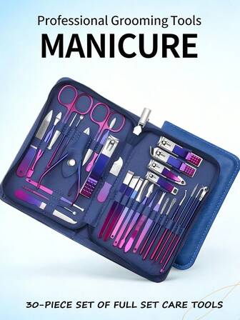 3/9/18/30 Piezas Juego de Manicura y Pedicura de Precisión, Acero Inoxidable, Incluye Cortaúñas, Cortaúñas de Pies, Lima de Uñas, Pinzas de Punta Sesgada, Cortacallos, Con Estuche de Viaje, Unisex