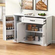 Modern, Elegant Sideboard With 3 Türen And One Schublade, Buffetschrank Für Esszimmer, Wohnzimmer Und Diele (Schwarz) - 白色 - 查看 5