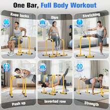Sportsroyals Adjustable Dip Bar Station Heavy Duty Parallette And Parallel Bars 400LBS Stable Dip Stands For Home Gym Calisthenics And Upper Body Workout Equipment - Yellow - View 4