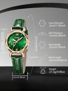 9pcs Women's Green PU Leather Strap, Fashionable & Elegant, Heart-Shaped Small Dial Quartz Watch Bracelet Necklace Earrings Ring Jewelry Set, Suitable For Daily Wear, Party Decoration Or Holiday Gift - Green - View 4