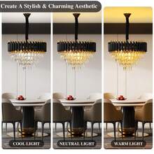 Lámparas colgantes modernas de cristal de 4 niveles, color negro y dorado, 7 luces, para sala de estar, comedor, dormitorio y cocina. - Negro - Ver 3