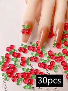 30片/包 树脂卡通水果造型装饰片，樱桃、西瓜、草莓、芒果，DIY美甲装饰，夏季美甲用品，美甲宝石 - 彩色 - 查看 6