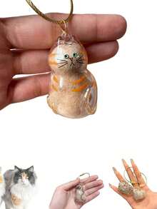 1pc Cute Transparent Glass Cat Keychain, Thick Tabby Kitten Bag Charm With Stylish Design, Creative Crystal Animal Keyring, Suitable For Decorating Car Keys, Backpacks And Wallets, A Sweet Gift For Cat Lovers - Multicolor - View 3