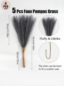 5/20 piezas Pasto pampa falso grande y esponjoso, flores artificiales de seda gris Pompas ramas para rellenar jarrones, decoración del hogar bohemia, boda, fiesta, sala de estar - Multicolor - Ver 7