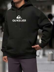 Sudadera con capucha para hombre de 1 pieza: mezcla de algodón y poliéster, estampado exquisito, adecuada para exteriores, ideal para desplazamientos en otoño e invierno. - Negro - Ver 3