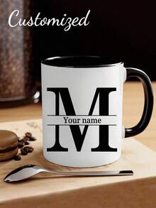 1pc, 11oz Personalized Letter Name Custom Coffee Mug - Designed Customized Cup, Ceramic Mug, Unique Novelty Mug, White Tea Cup, Personalized Letter Name Custom Coffee Mug - Designed Customized Cup, Summer & Winter Drinkware, Birthday Gift, Family Gathering Gift, Holiday Gift, Mildew Resistant, Reusable, Elegant, Cute, Modern
