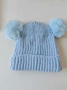 1 pieza Gorro de bebé recién nacido de punto, gorro de bebé para niñas y niños, gorro de lana gruesa, gorro con pompones, gorros de punto sólidos, accesorios para recién nacidos, cosas para mantener caliente, gorro para niños pequeños - Doble bola - Ver 24