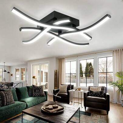 XINGOO 1 st. modern minimalistisk hembelysning LED svart lyxig taklampa, elegant böjd design, inbyggda 4 LED-paneler, 28W effekt, lämplig för vardagsrum/sovrum/matsal/hall/balkong taklampa, kallvit 6000K/varmvit 3000K, stöder endast 220-240V 50/60Hz spänning (Varning: Ej kompatibel med 110V)