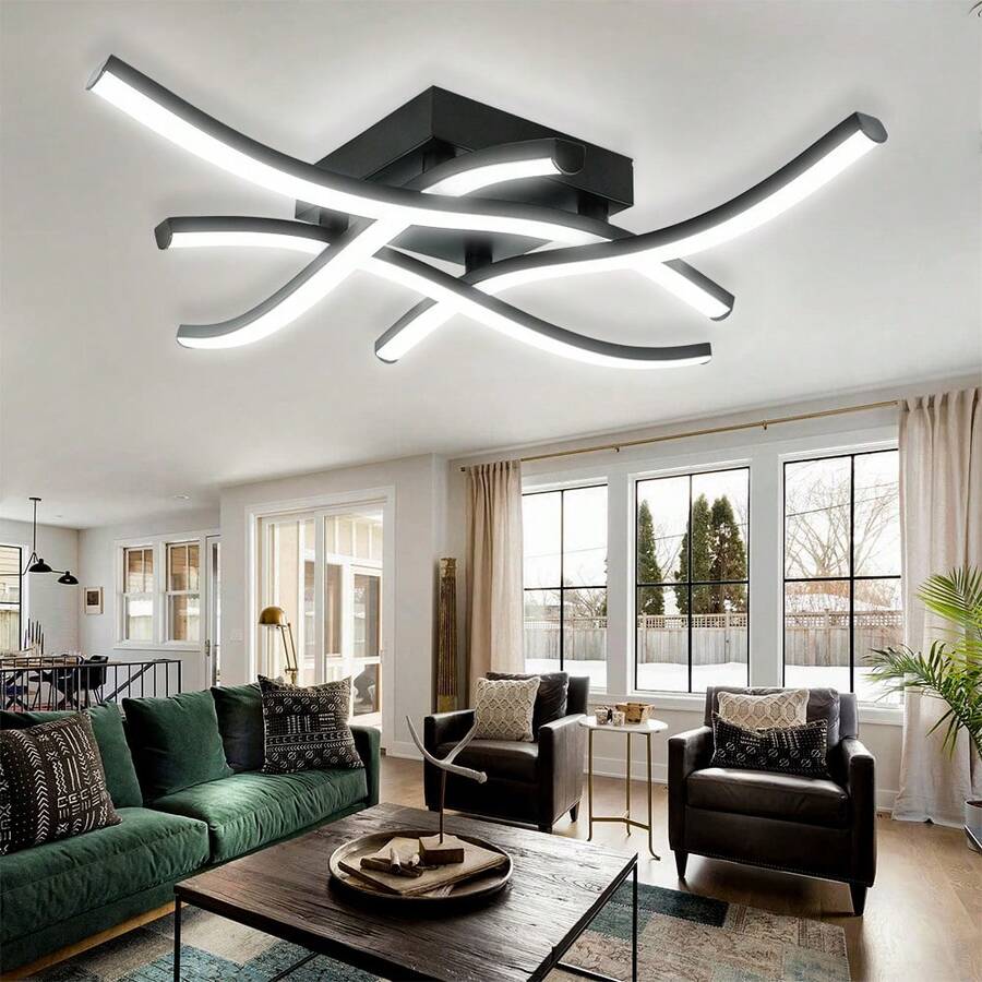 XINGOO 1个现代简约家居照明LED黑色豪华吸顶灯，优雅弧形设计，内置4个LED面板，28W功率，适用于客厅/卧室/餐厅/走廊/阳台吸顶灯，冷白光6000K/暖白光3000K，仅支持220-240V 50/60Hz电压（警告：不兼容110V）