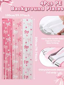 1/2/4pcs Pink & White Metallic Ribbon Curtain, Pink Bow Decor For Birthday Party Background, Wedding Decoration, Princess Party, Baby Shower, Photography Backdrop, Birthday Party Supplies, Stage Backdrop, Party Decorations - Bow Theme - View 12