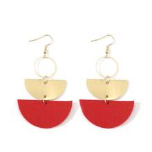 A Pair  Leather Metal Earrings, Stacked Half-Moon Geometric Round Double-Sided Design For Gift Exchange Women Dangle Earrings Daily Wear Party Office All Seasons Fashion Chic Accessories - 紅色 - 查看 7
