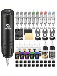 DQFART Wireless Tattoo Kit, Includes Full Set Of Tattoo Supplies Suitable For Beginners And Tattoo Artists, Includes All-In-One Tattoo Pen, Tattoo Needles, Tattoo Ink And Various Tattoo Accessories - Multicolor - View 11
