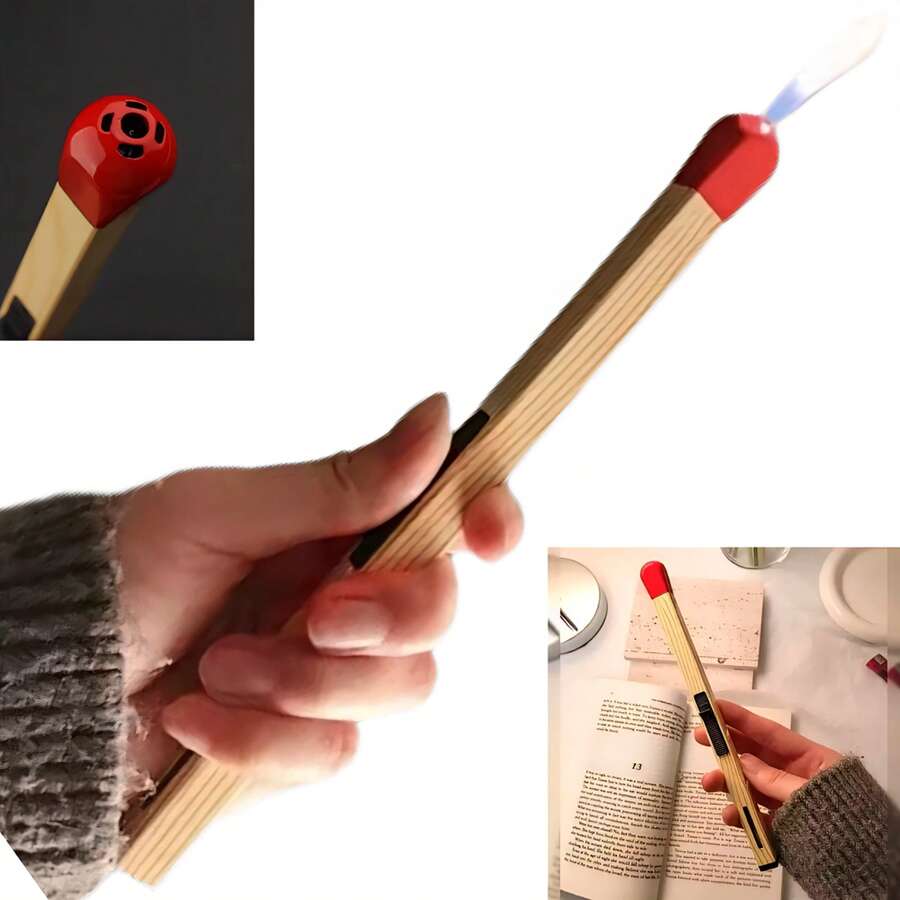 Encendedor Recargable Metálico Forma de Cerillo Gigante 20 cm Util Para Usarse en el Hogar, Camping o Cocina - Óxido marrón - Ver 1