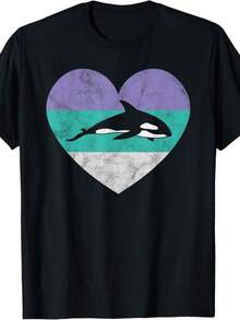Killer Whale Orca Gift For Women & Girls Retro Cute T-Shirt - 黑色 - 查看 1