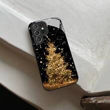 Funda de Teléfono de Vidrio de Árbol de Navidad para iPhone 17air/16E/15/14/13/12/11 Plus, Pro, Promax, X/XS/XR/XSMAX, para Samsung Galaxy A03/A03S/A05S/A06/A07/A11/A12/A13/A14/A15/A16/A17/A22/A22/A23/A26/A31/A32/A34/A35/A36/A52/A53/A73, S21/S22/S23/S24/S25 Plus, Ultra, Funda de Vidrio Reflectante, Buena Agarre, Protección de Borde Suave, Adecuada para Hombres y Mujeres - Negro - Ver 7