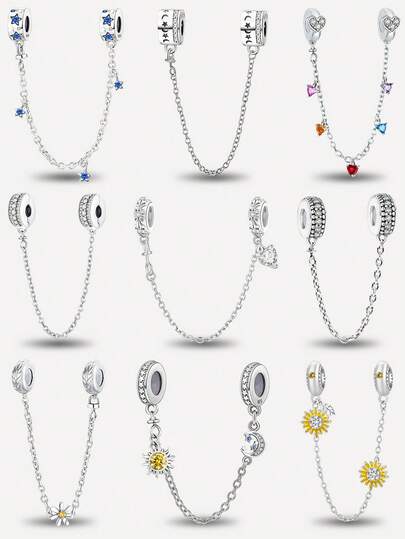 1pc 925 Sterling Silver Elegant Heart-Shaped Safety Chain Pendant, Suitable For Women's Bracelets, Bangles, DIY Jewelry Making, Date Gifts, Exquisite Women's Jewelry