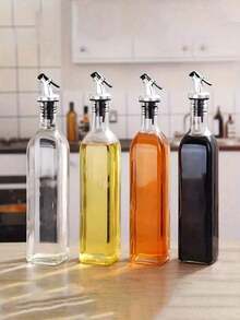 1pc Kitchen Glass Oil & Vinegar Bottle - Leak-Proof Spout Seasoning Bottle, Olive Oil & Vinegar Bottle With Funnel, Square Design, Suitable For Olive Oil, Seasonings - Durable, Space-Saving, Kitchen Household Seasoning Bottle, Portable, Great For Cooking