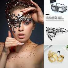 1pc Holiday Ribbon & Rhinestone Mask, Unisex, Sexy & Elegant, Suitable For Parties, Cosplay, Balls, Nightclubs, Back To School Events - Multicolor - View 1