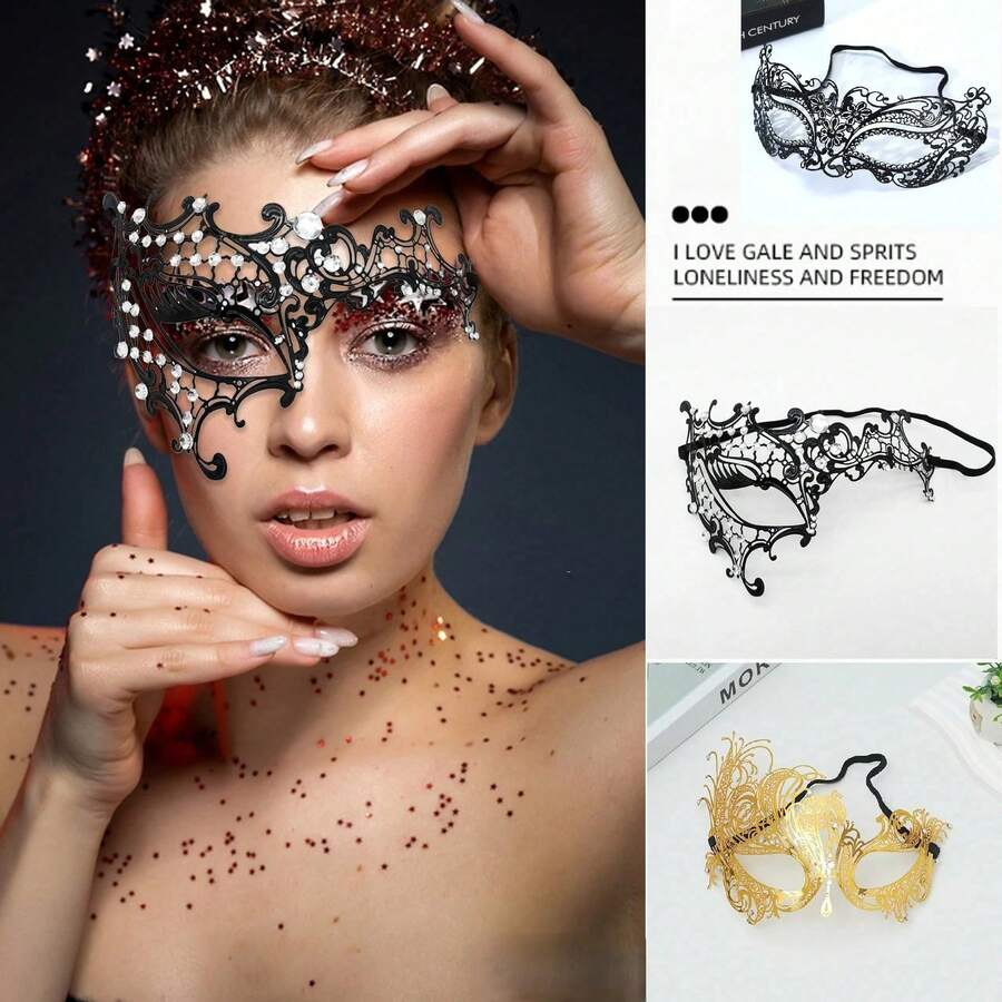1pc Holiday Ribbon & Rhinestone Mask, Unisex, Sexy & Elegant, Suitable For Parties, Cosplay, Balls, Nightclubs, Back To School Events - Multicolor - View 1