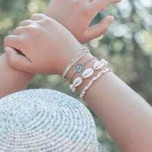 FANCY SHINY Wave String Bracelets Braid Puka Shell Bead Bracelets Handmade Cute  Boho Easter Jewelry Gifts For Women - SAND - View 2