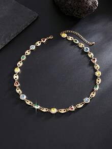 1 pieza Collar de cristal geométrico multicolor vintage y lujoso, collar de cadena geométrica personalizado para hombres, accesorio de atuendo diario y de fiesta, collar para parejas, regalo para vacaciones - Collar geométrico de diamantes de imitación - Ver 14