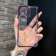 1pc Luxury Electroplate Transparent Phone Case Compatible With IPhone 17/6/7/8/X/XS/XR/11/12/13/14/15/16/16e,Galaxy S22/23/24/25/S24 FE/S25/S26 EDGE, A04/05/06/A07/A17/A14/A15/A16/A24/A25/A34, Redmi Note 9/10/11/12/13 ,Redmi 9/10/12/13C 14C,OPPO,MOTO,Honor X,HW, RENO Realme C53 C55 C61 C63 C65 C75 Pro Max Plus Bumper Shockproof Clear Cover 2 In 1 PC TPU Case - Purple - View 6
