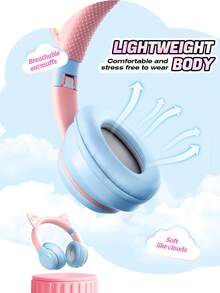 New RGB Glowing Cat Ear Wireless Headphones, Gradient Color Foldable Wireless Bluetooth Headset With Surround Sound, Cute & Fashionable Over-Ear Headphones With Micro SD Card Slot, Suitable For Gaming, Music, Live Streaming - 彩色 - 查看 8
